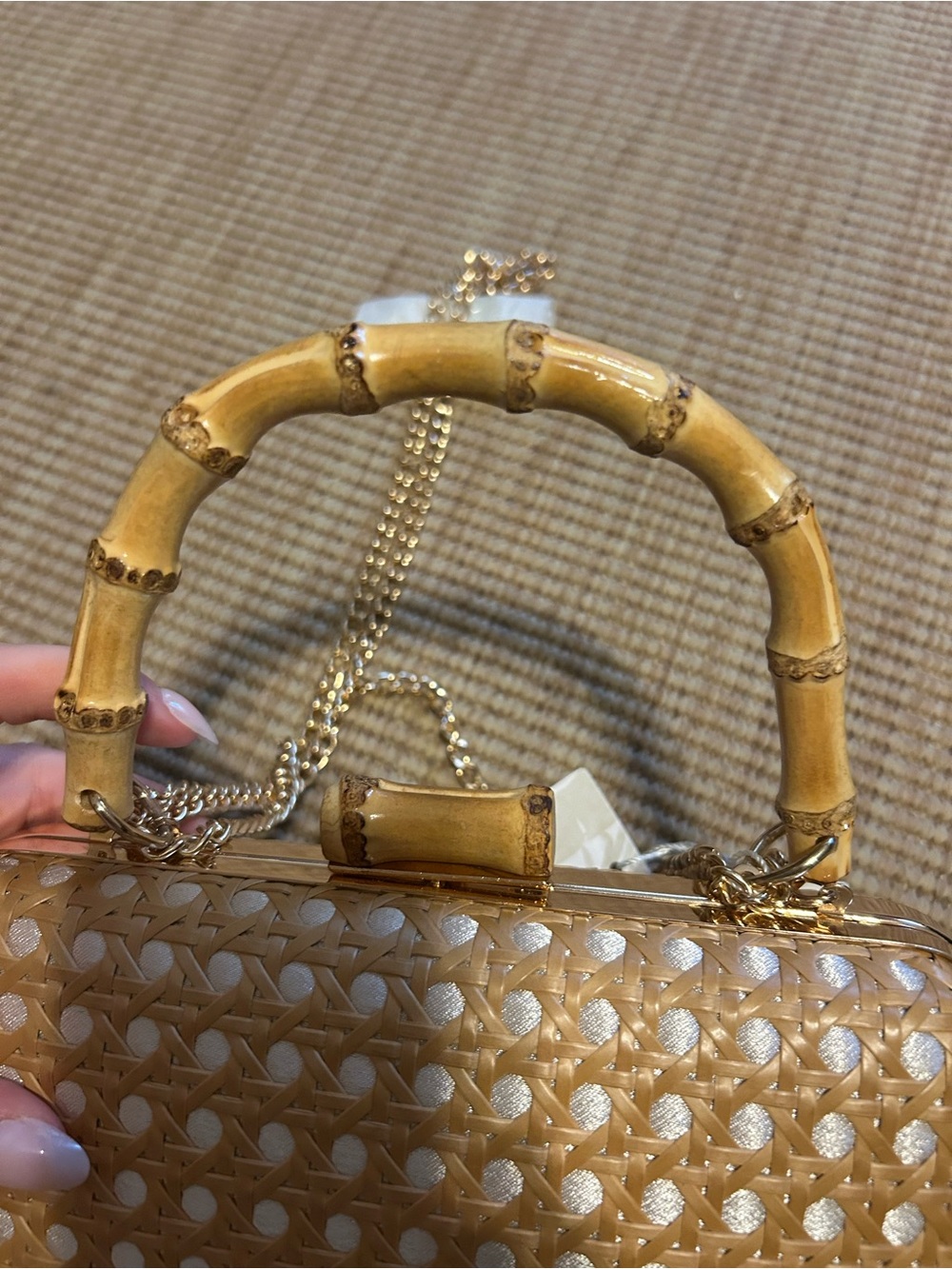 Tommy Bahama Gold Woven Clutch with Bamboo Handle - Picture 2 of 4